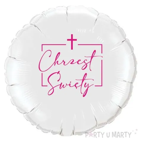 balon foliowy chrzest swiety w ramce bialo rozowy 18 rnd
