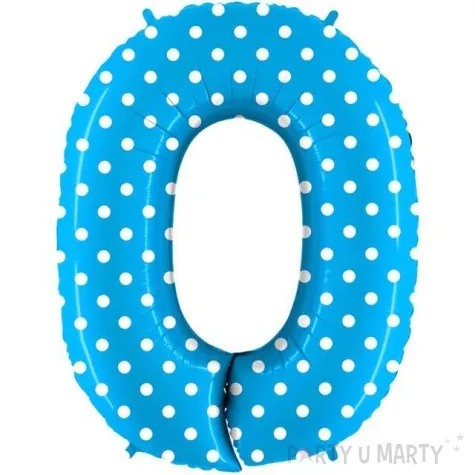 balon foliowy cyfra 0 biale kropki niebieski grabo 40 dgt