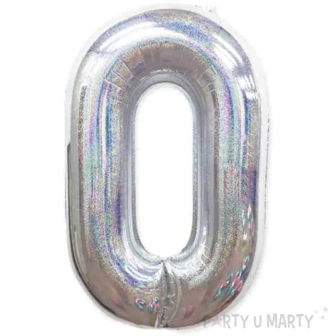 balon foliowy cyfra 0 holograficzna srebrna partypal 40 dgt