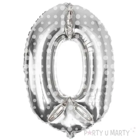 balon foliowy cyfra 0 kropki srebrny folat 34 dgt