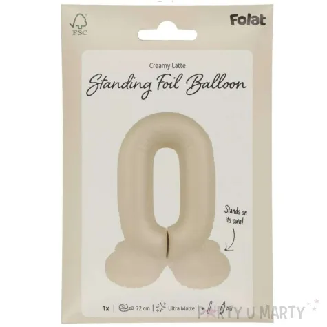 balon foliowy cyfra 0 mat stojaca kremowe latte folat 28 dgt