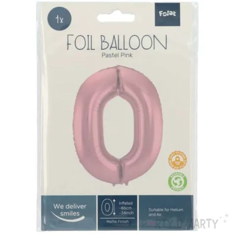 balon foliowy cyfra 0 metaliczny mat rozowy pastelowy folat 34 dgt