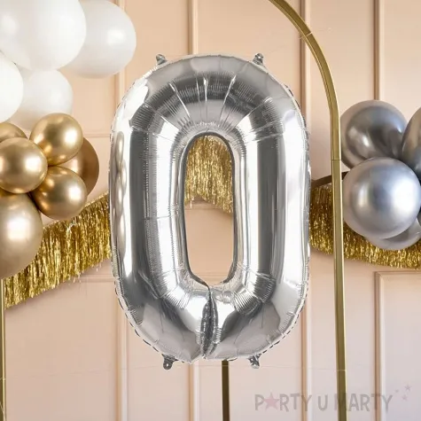 balon foliowy cyfra 0 srebrny partydeco 34 dgt