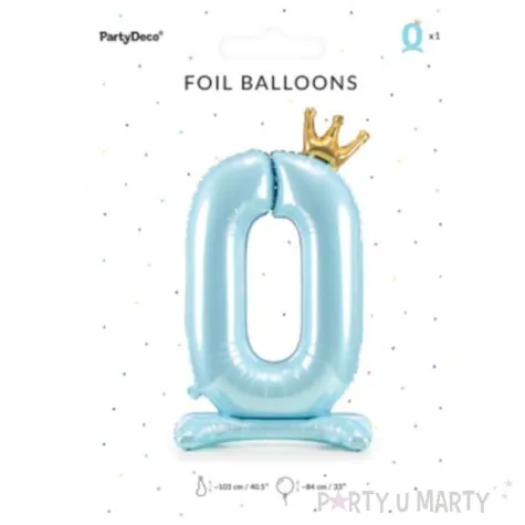 balon foliowy cyfra 0 stojaca blekitny partydeco 33 dgt