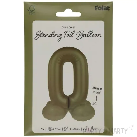 balon foliowy cyfra 0 stojaca oliwkowy folat 34 dgt