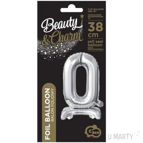 balon foliowy cyfra 0 stojaca srebrny godan 15 dgt