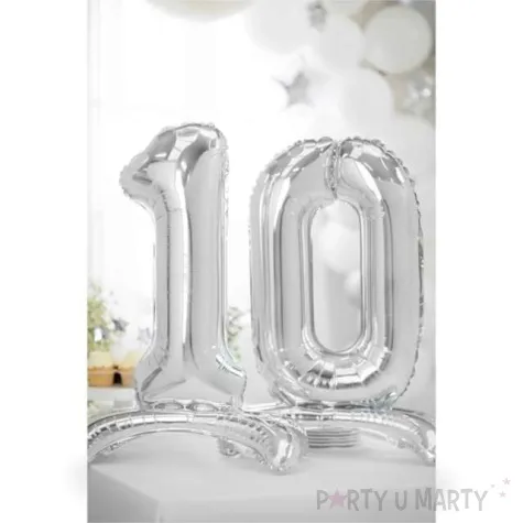 balon foliowy cyfra 0 stojaca srebrny partydeco 27 shp