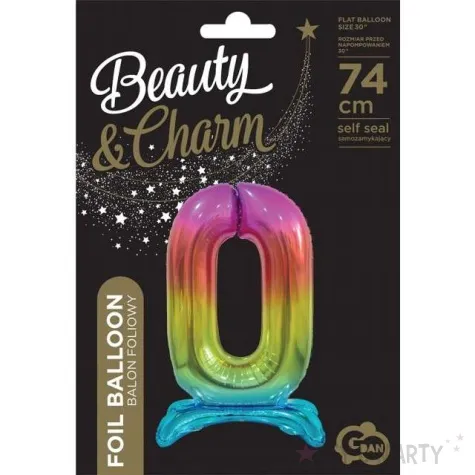 balon foliowy cyfra 0 stojaca teczowy godan 29 dgt