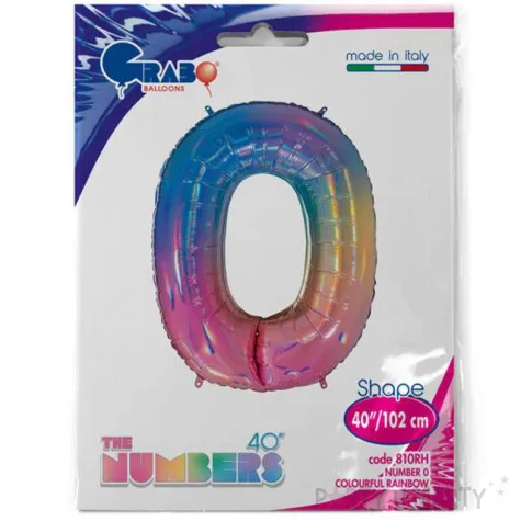 balon foliowy cyfra 0 teczowy grabo 40 dgt
