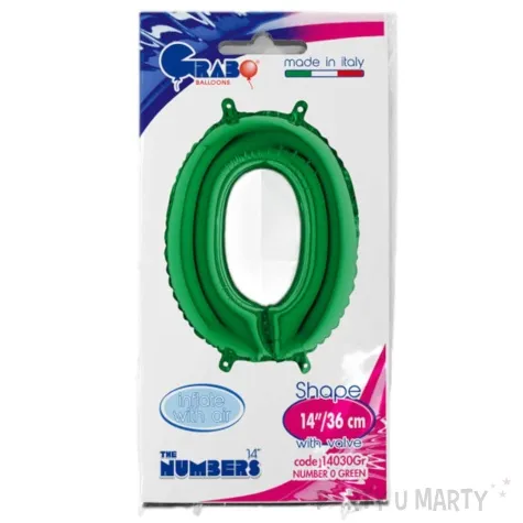 balon foliowy cyfra 0 zielony grabo 14 dgt