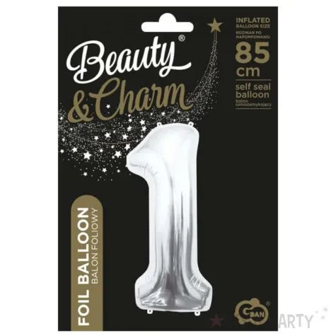 balon foliowy cyfra 1 beauty charm srebrny godan 33 dgt