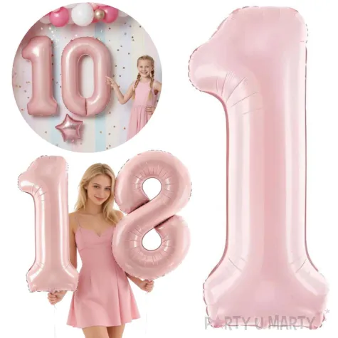 balon foliowy cyfra 1 dekoracja na urodziny rozowy matowy 34 dgt