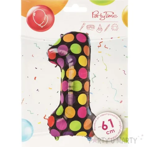 balon foliowy cyfra 1 grochy mix arpex 24 dgt