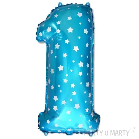 balon foliowy cyfra 1 gwiazdki niebieski dekoracjepolska 29 dgt