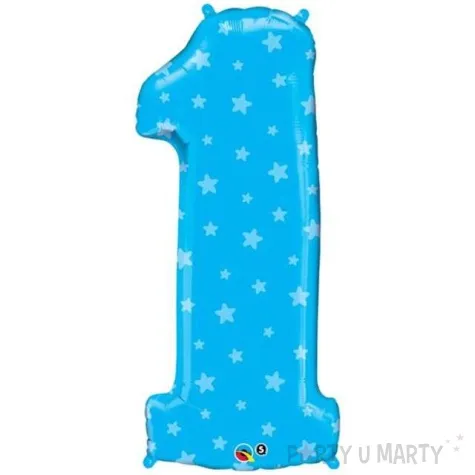 balon foliowy cyfra 1 gwiazdki niebieski qualatex 38 dgt