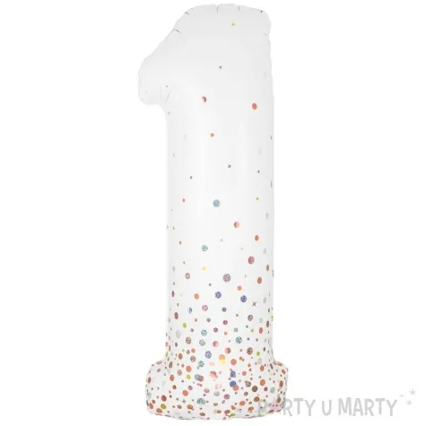 balon foliowy cyfra 1 holograficzne grochy bialy oaktree 34 dgt