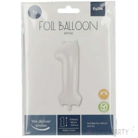 balon foliowy cyfra 1 metaliczny mat bialy folat 34 dgt