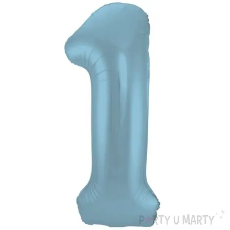 balon foliowy cyfra 1 metaliczny mat niebieski pastelowy folat 34 dgt