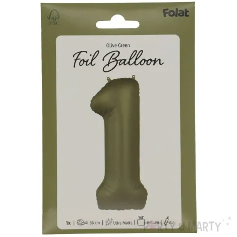 balon foliowy cyfra 1 oliwkowy folat 34 dgt