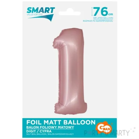 balon foliowy cyfra 1 rozowy matowy godan 30 dgt