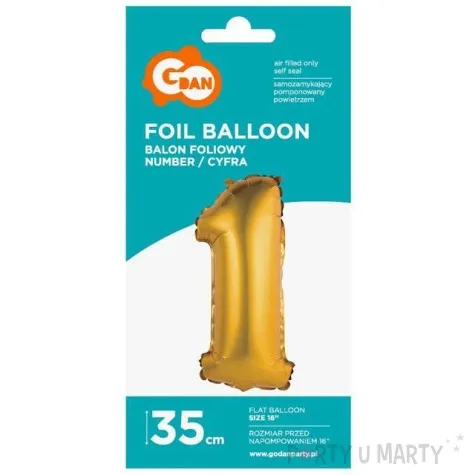 balon foliowy cyfra 1 satynowa zloty godan 14 dgt