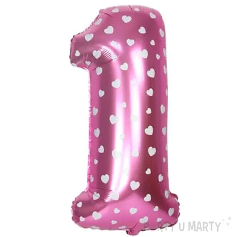 balon foliowy cyfra 1 serduszka rozowy oem 16 dgt