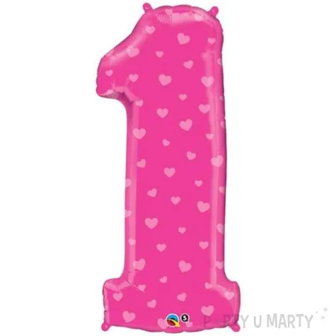 balon foliowy cyfra 1 serduszka rozowy qualatex 38 dgt