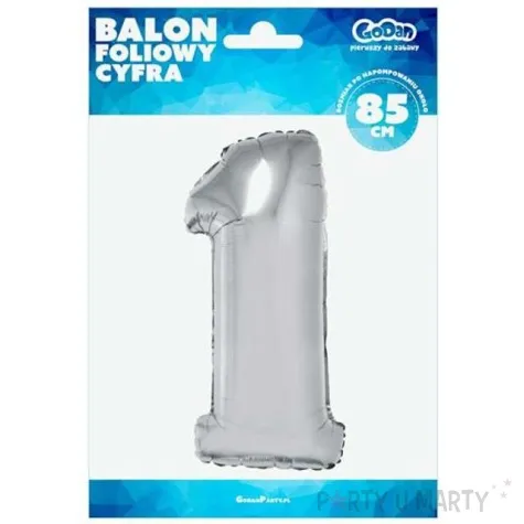 balon foliowy cyfra 1 srebrny godan 34 dgt