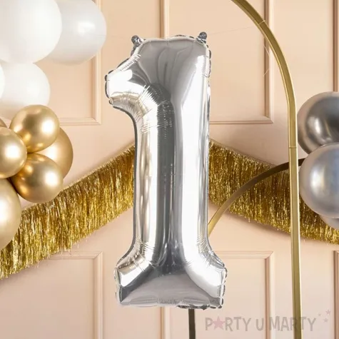 balon foliowy cyfra 1 srebrny partydeco 34 dgt