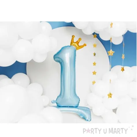 balon foliowy cyfra 1 stojaca blekitny partydeco 33 dgt