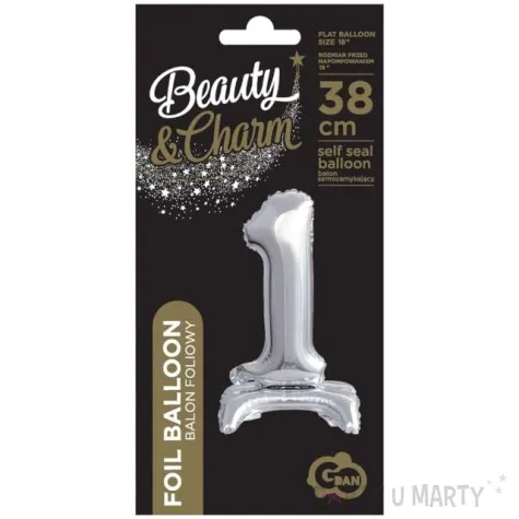 balon foliowy cyfra 1 stojaca srebrny godan 15 dgt