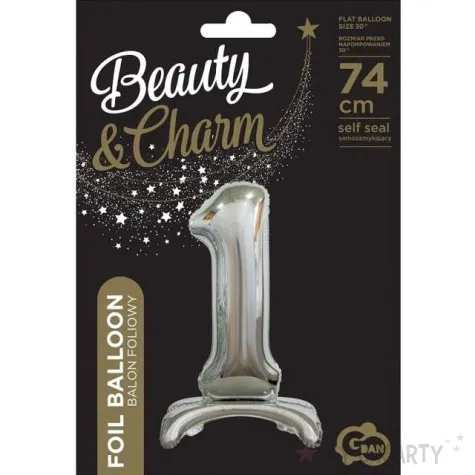 balon foliowy cyfra 1 stojaca srebrny godan 29 dgt