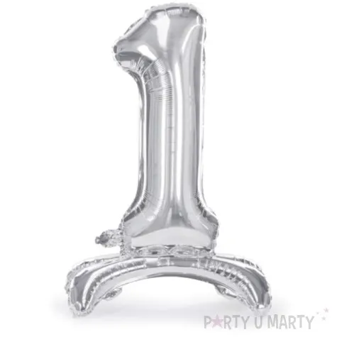 balon foliowy cyfra 1 stojaca srebrny partydeco 27 dgt