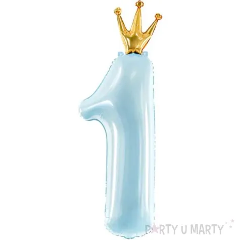 balon foliowy cyfra 1 z korona blekitno zloty partydeco 35 dgt