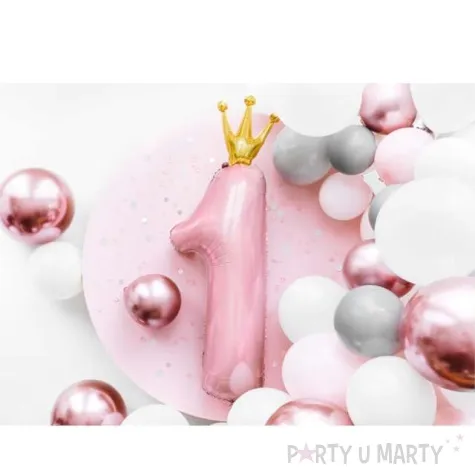 balon foliowy cyfra 1 z korona rozowo zloty partydeco 35 dgt