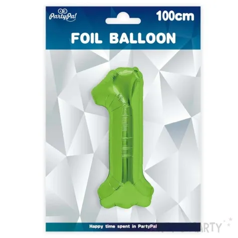 balon foliowy cyfra 1 zielone jabluszko partypal 39 dgt