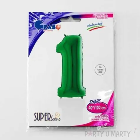 balon foliowy cyfra 1 zielony grabo 40 dgt