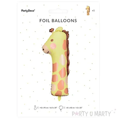 balon foliowy cyfra 1 zyrafa partydeco 35 dgt