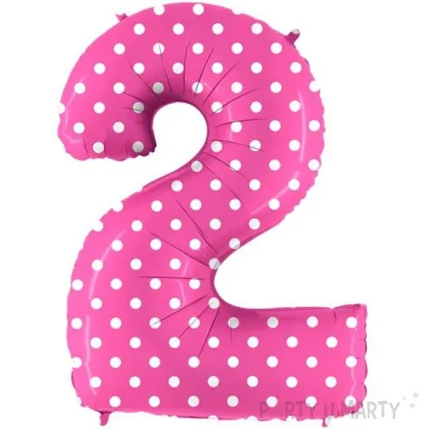 balon foliowy cyfra 2 grochy rozowy grabo 40 dgt