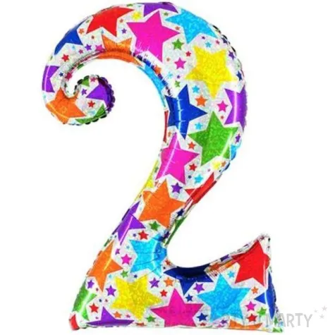 balon foliowy cyfra 2 holo gwiazdy betallic 40 dgt