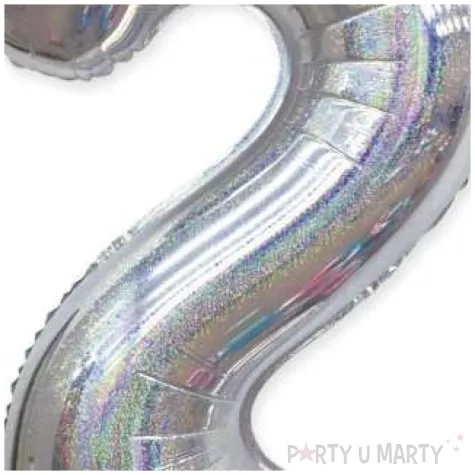 balon foliowy cyfra 2 holograficzna srebrny partypal 40 dgt