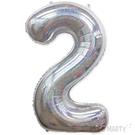 balon foliowy cyfra 2 holograficzna srebrny partypal 40 dgt