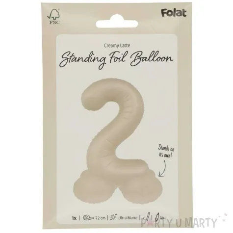 balon foliowy cyfra 2 mat stojaca kremowe latte folat 28 dgt
