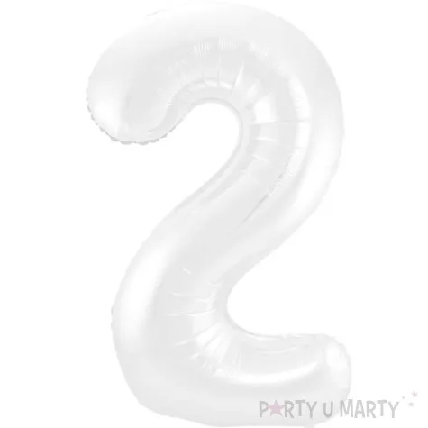 balon foliowy cyfra 2 metaliczny mat bialy folat 34 dgt