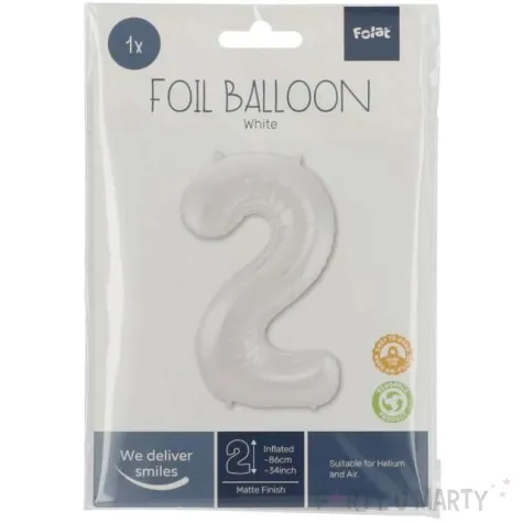 balon foliowy cyfra 2 metaliczny mat bialy folat 34 dgt