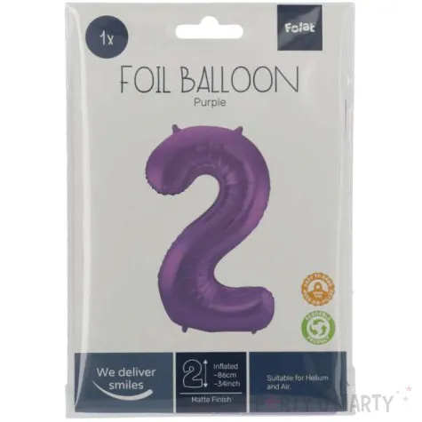 balon foliowy cyfra 2 metaliczny mat fioletowy folat 34 dgt