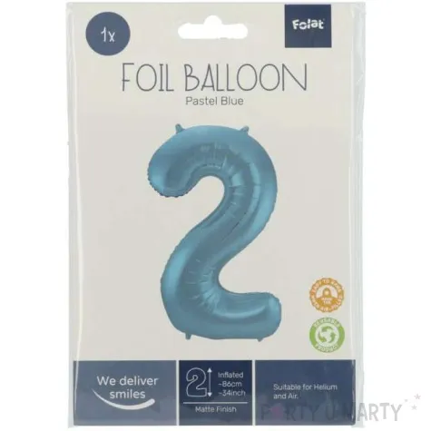 balon foliowy cyfra 2 metaliczny mat niebieski pastelowy folat 34 dgt