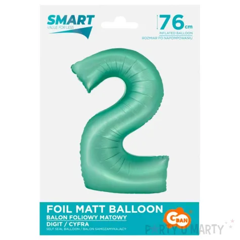 balon foliowy cyfra 2 mietowy matowy godan 30 dgt