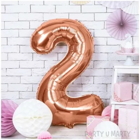 balon foliowy cyfra 2 rozowe zloto partydeco 34 dgt