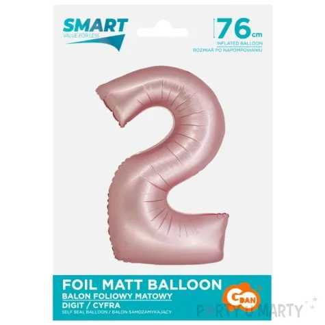 balon foliowy cyfra 2 rozowy matowy godan 30 dgt